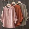 7 Couleurs Printemps Été Chemisier Décontracté pour Femmes Col Montant Rose Orange Jaune Bleu Chemise Ample Coton Lâche Chemisier de Base pour Dames