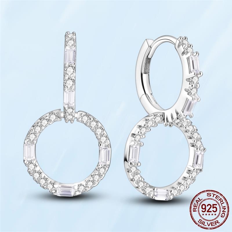 Real Original 925 Sterling Silver Daisy Flower Feather Hoop Heart Stud Earrings Fit Women Fashion Jewelry Engagement Party Gift