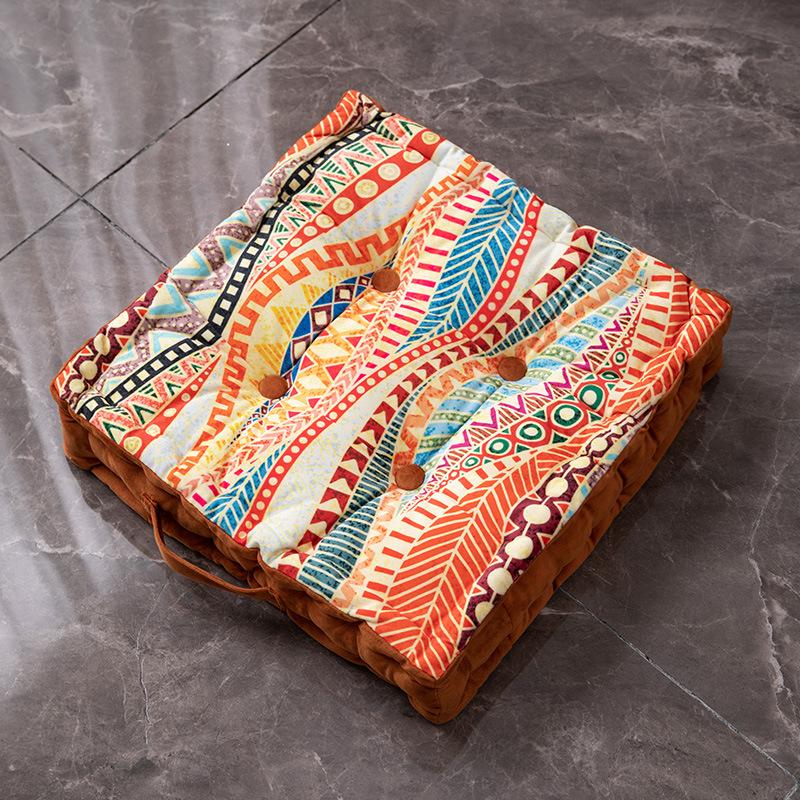 

Retro exotic style thickened square seat cushion fart pad printed fabric seat cushion bay window tatami futon 40*40*9cm [650g]