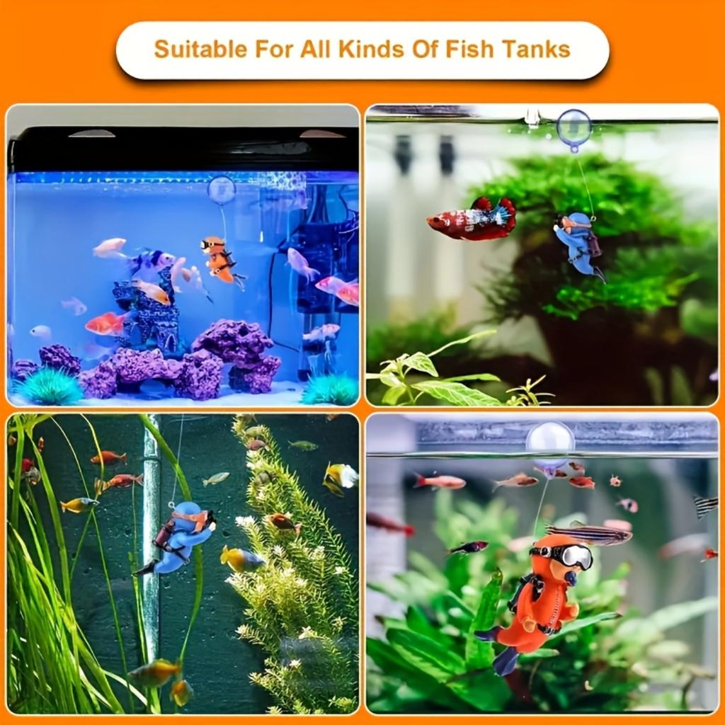2Pcs Floating PVC Cute Scuba Diver Aquarium Decor Orange Blue Interactive Fish Tank Accessories Colorful Underwater Ornament