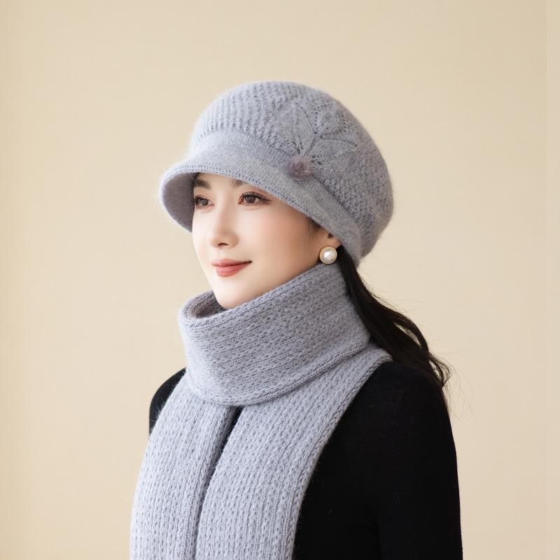 Ladies Hat Rabbit Fur Plush Warm Wool Hat Winter Middle-Aged And Elderly Mother Old Lady Scarf