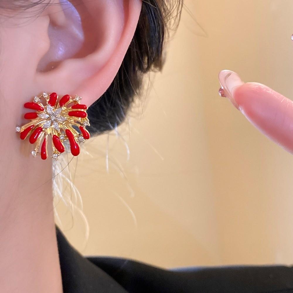 Fashion Jewelry Red Fireworks Stud Earrings Happy New Year Gift Fireworks Drop Earrings  Woman