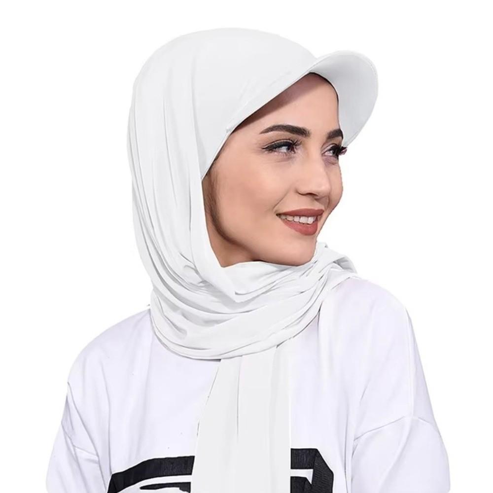 Simple Sun Visor Turban Solid Color Hijab Shawl Hat Long Brim Bandana Cap  Outdoor