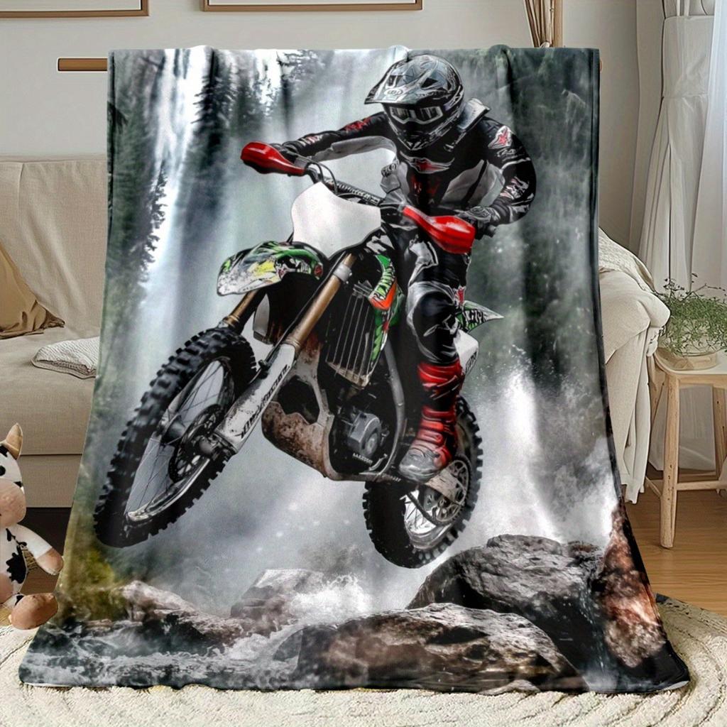 1pc Motorbike Rider In Action Blanket-Lightweight Flannel Home Furnishings Bedding Blanket Suitable for Sofas Beds Travel Camping Living Roo