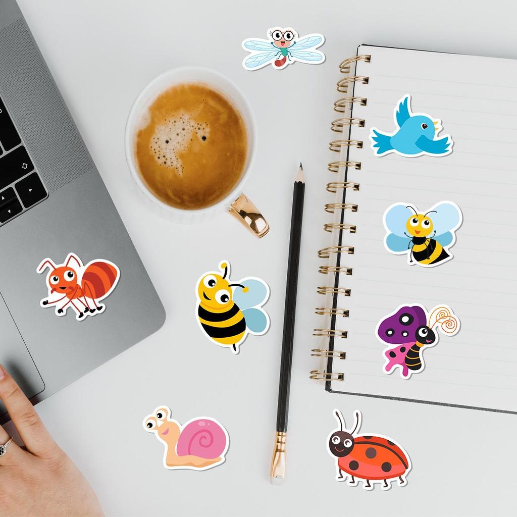 50 Cartoon Insect Waterproof Stickers for Water Bottles, Phones, Luggage, DIY Bug Decals