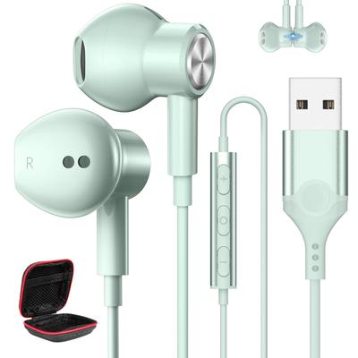 MACLE Earphones with USB Microphone for PC Computer Earphones Wired Headset Magnetic Design Call Compatible Volume Adjustment Length Earphones for