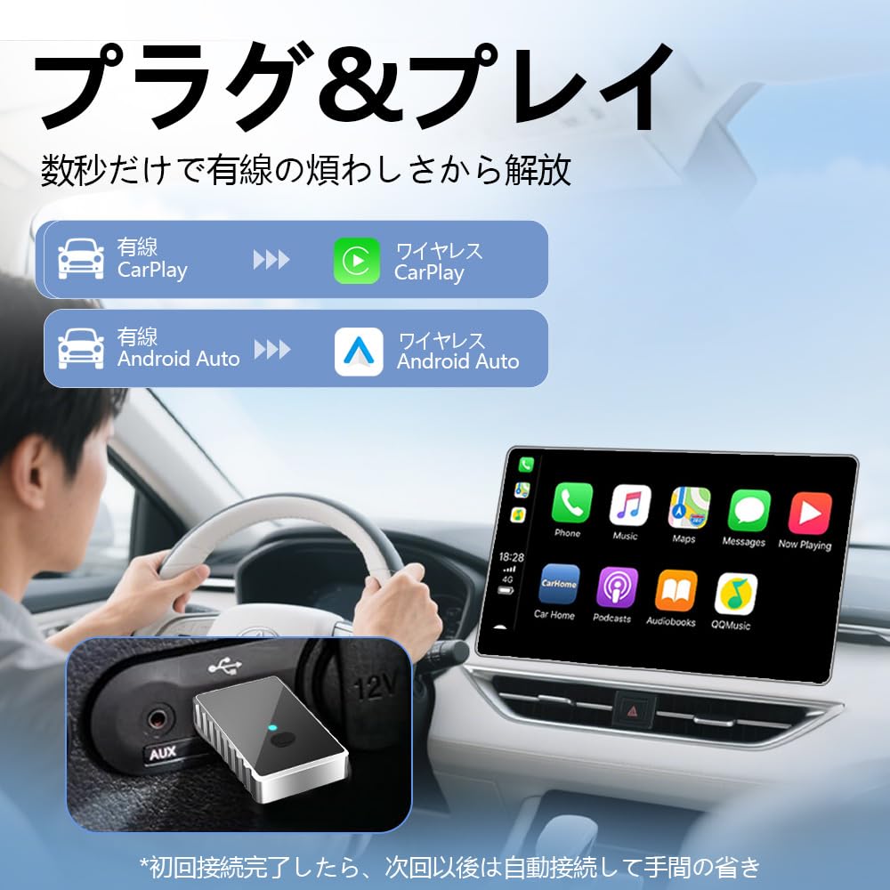 Wireless CarPlay Adapter, 2-in-1 Android Auto Wireless Adapter 2025 AI Box CarPlay, Mini CarPlay