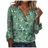 Summer V-neck  Shirt For Women Floral Print Tunic Summer Tops Dressy Casual Bell 3/4 Sleeve V Neck Spring Blouses