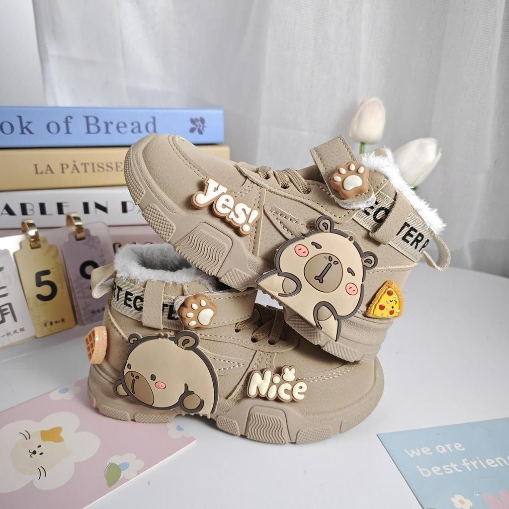 Children's Kapipala Cotton Shoes, Cute Cartoon Leather Boots for Boys and Girls Autumn and Winter