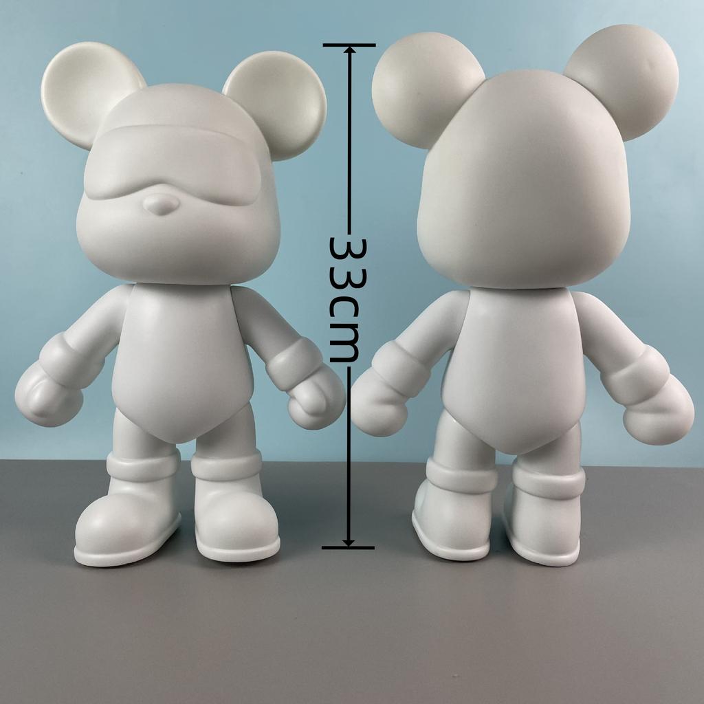 DIY Paint Fluid Rabbit Figure Handmade Pigment Doll Toy White Vinyl Bear Figurine Sculpture House Decoration Table Accessories