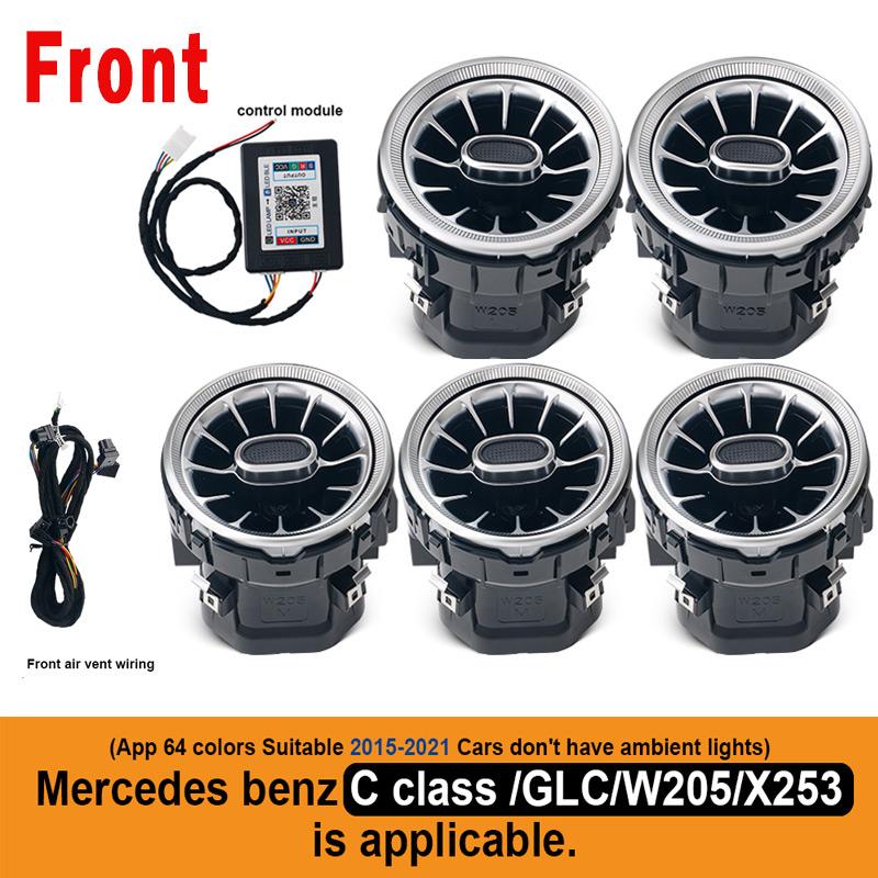 W205/X253 GLC C-Class LED Air Vents Ambient Light Car Control APP Control 64 Colors RGB For Mercedes Benz 2015-2021 Outlet lamp Front