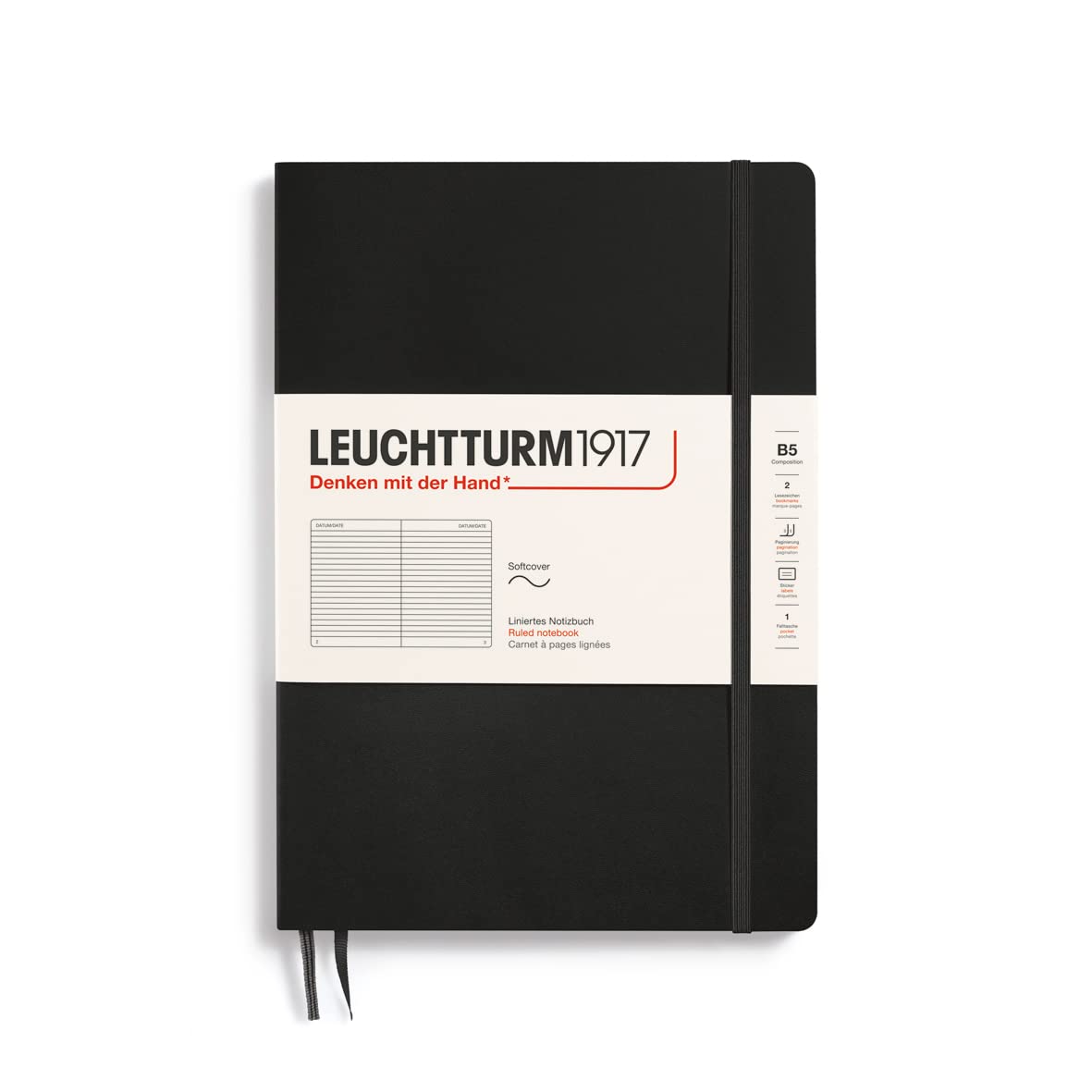 

Leuchtturm Note B5 Горизонтальная линейка Мягкая обложка Черная 349296 Подлинный импортный продукт