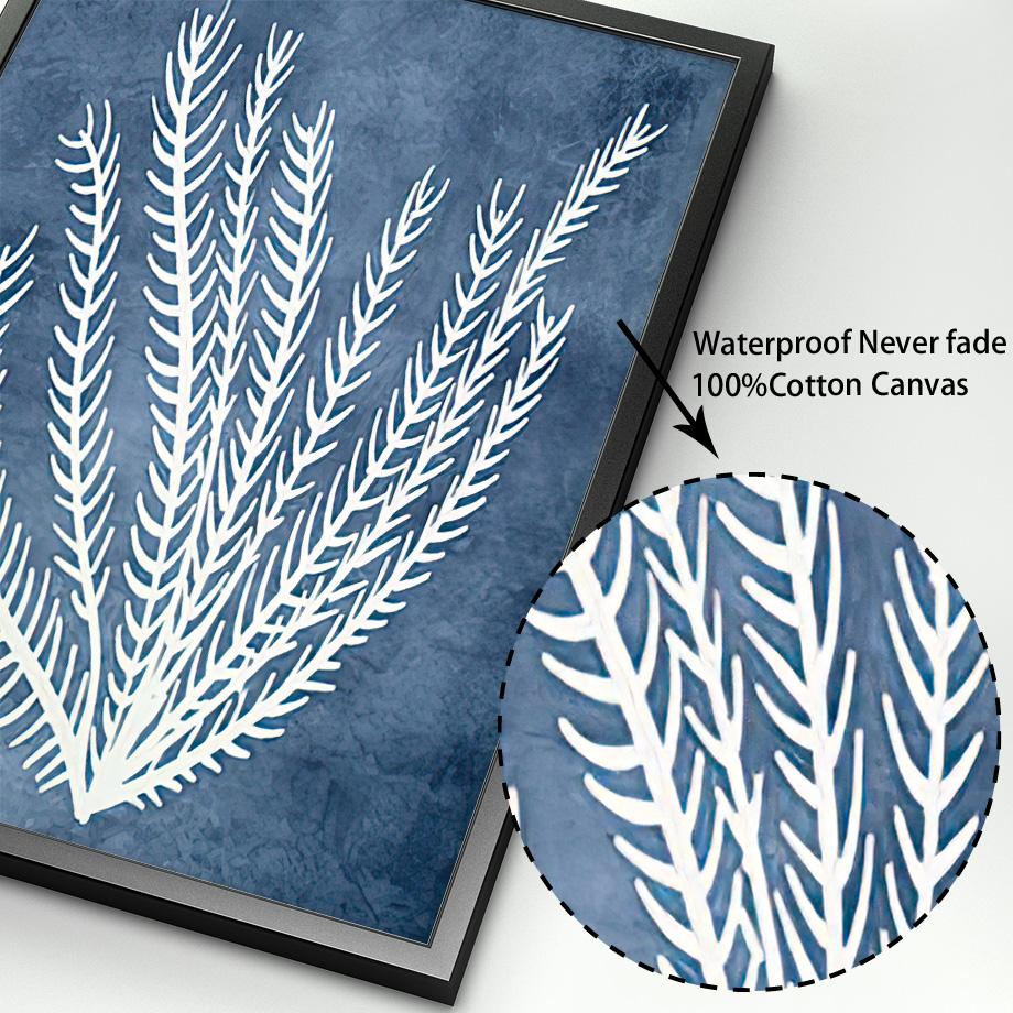 Marineblaue Meereskorallen-Algen-Wand-Kunst-Leinwand-Malerei, nordische Poster und Drucke, Strandhaus-Wandbilder für Wohnzimmer-Dekor