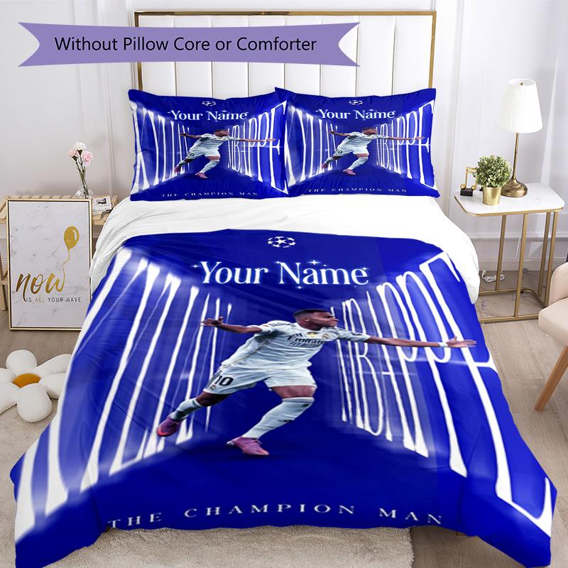 Mbappé Customize Text Bed CoverBed Suitable for Study room Breathable Duvet Cover Custom Room Decor Perfect Gift for Friends & Family