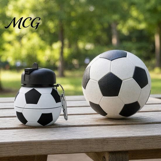 Reusable Hiking Bottle Spherical Collapsible Silicone Cup, Golf Ball Shaped Water Foldable Travel Cup with Push Design Flip Lid & Metal Carabiner,