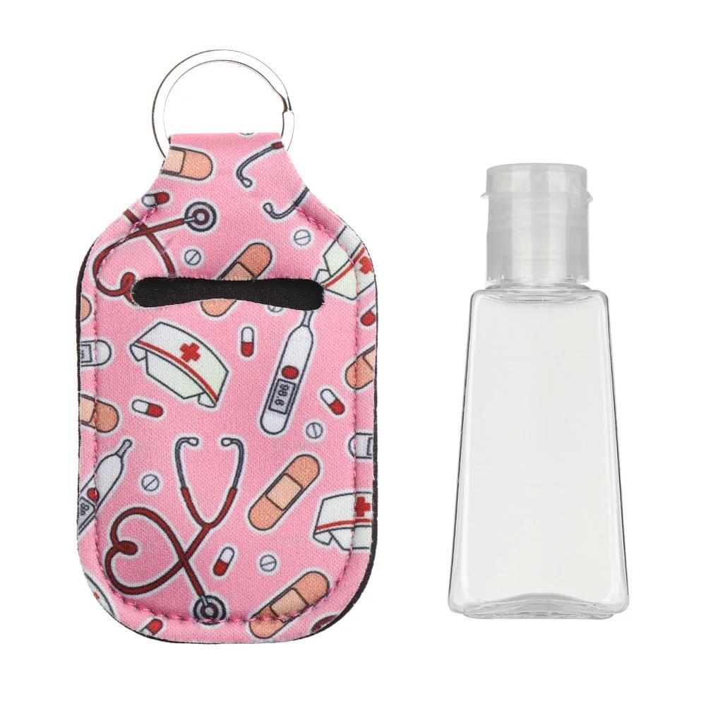 Mini Hand Sanitizer Bottle 30ml Portable Travel Silicone Cosmetics Shower Gel Bottles Refillable Bottles with Keychain Holder