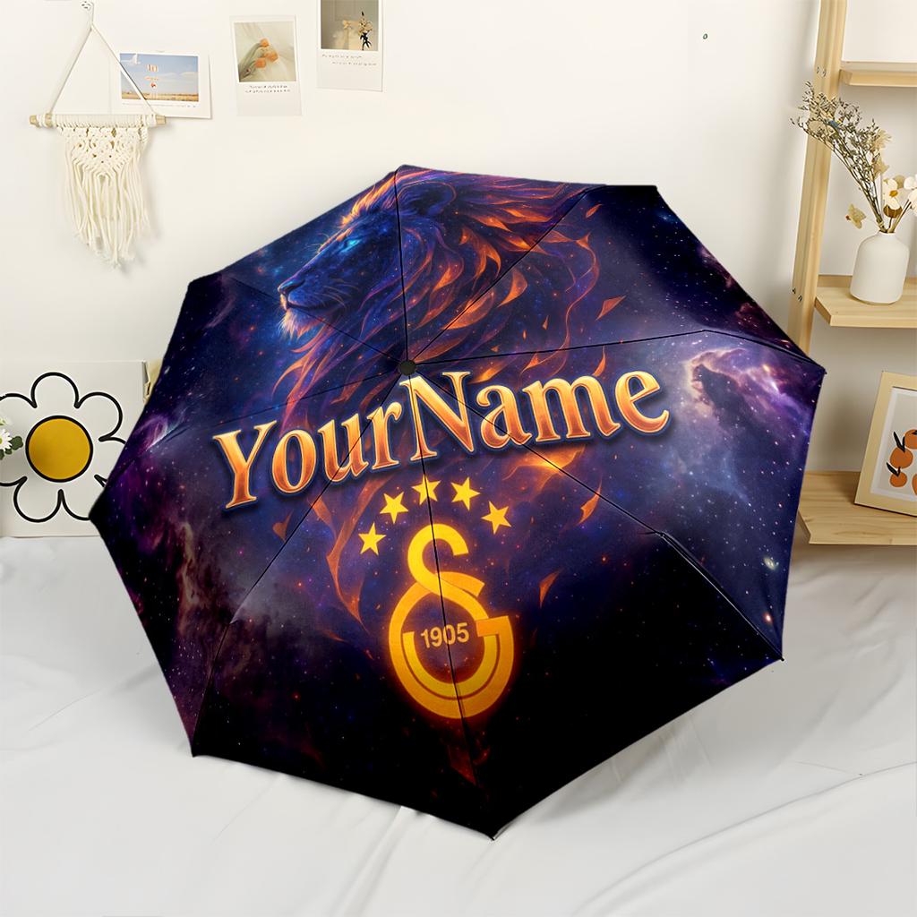 Galatasaray1 Personalized Name Umbrella Compact Travel Automatic Umbrella Sturdy 8-Rib Shaft Compact Design All-Season Umbrella for Travel