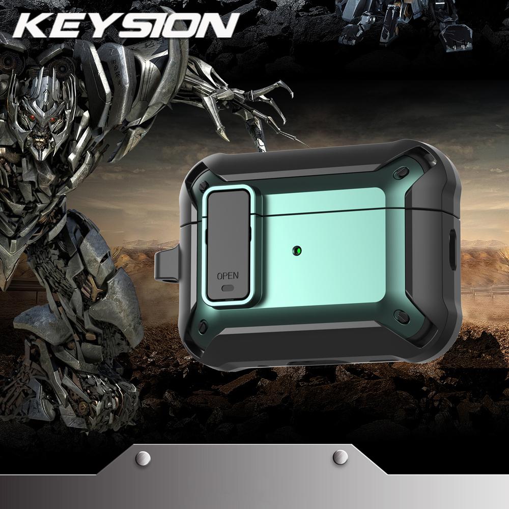 KEYSION Pouzdro na Bluetooth sluchátka pro AirPods Pro 3 Měkký silikon+PC Nárazuvzdorný zadní kryt se zámkem spínače Horolezecká karabina