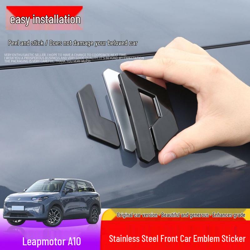 Adesivo Decorativo Preto Alto Brilho em Aço Inoxidável para Emblemas Traseiro e Dianteiro do Leapmotor A10
