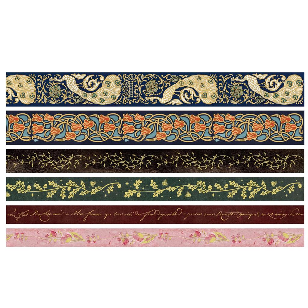 YUBX Masking Tape Vintage Washi Paper Tape with Gold Foil and Retro Pattern Perfect for DIY Gift and 6-Piece Set - Crafts, Journals, Planners,