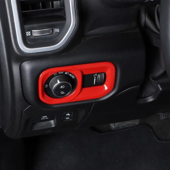 Red Headlight Switch Button Frame Trim Decor Cover Fit For Dodge Ram 1500 2018+