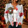 Women's Casual Christmas Print Long Sleeve Button-Up Knit Cardigan Sweater Coat for Holiday Wear