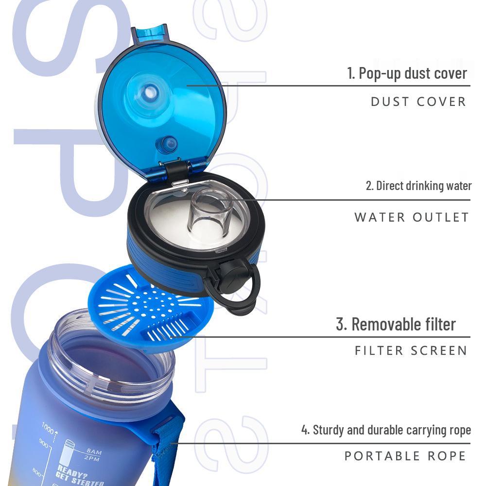 Gradient Tritan Sport Water Bottle - 1L Food-Grade Plastic Fitness Kettle