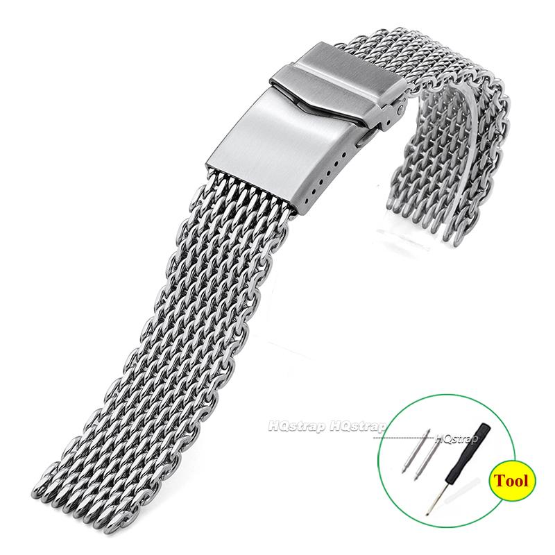

Solid Stainless Steel Shark Mesh Watchband for Seiko Adjustable Diving Buckle Watch Strap 4.0 Thicken Luxury Bracelet 18 20 22mm 18mm&XXS