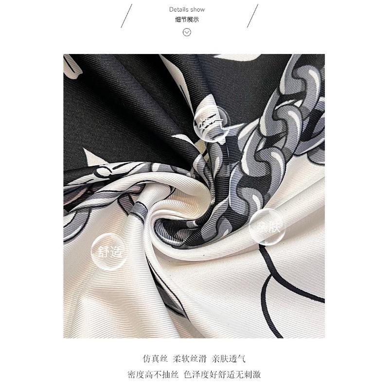 Korean Fashion Vintage Elegant Camellia Printed Square Scarf For Women