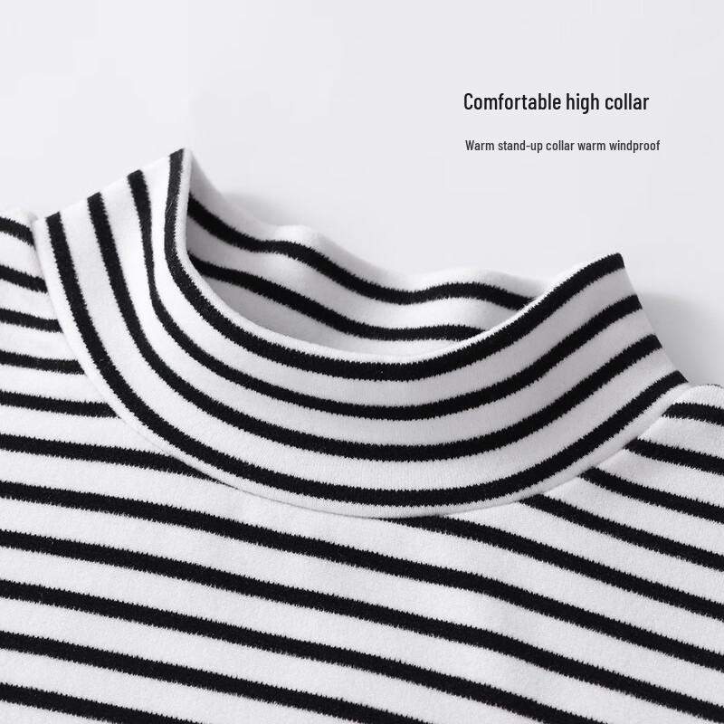 Yiershuang Girls' Striped Thermal Half-High Neck Long-Sleeve Top
