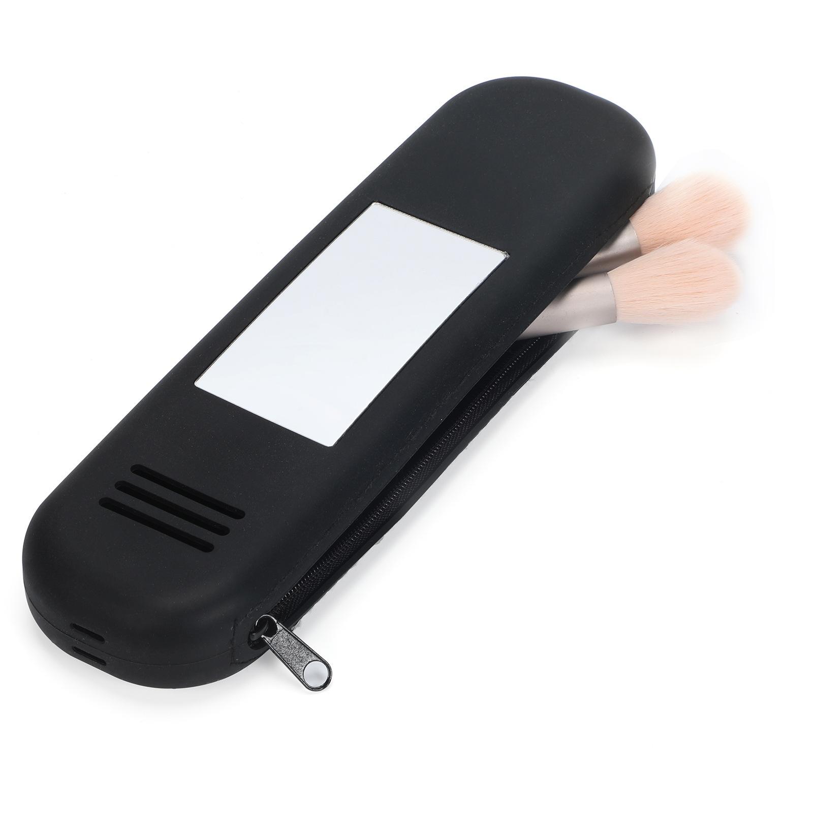 

Travel Makeup Brush Holder Mirror Design Portable Silicone Cosmetic Bag Zipper Case (without Lanyard) Black