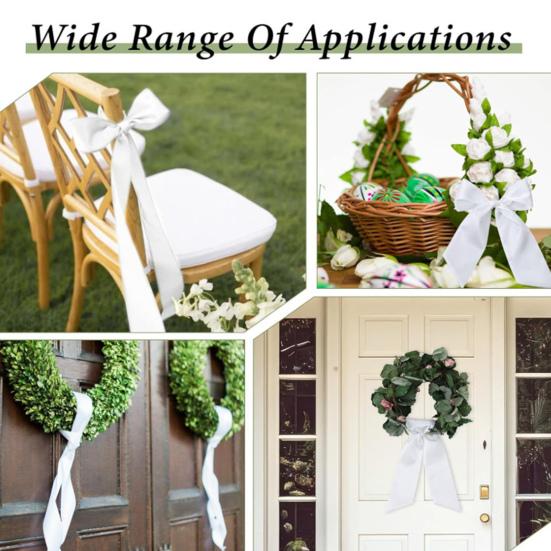 2 Pcs Wreath Sash for Front Door Blank Satin Wreath Sash Embroidery Monogram Plain Ribbon Accessories for Xmas Party Yard Doorway Wall Decor