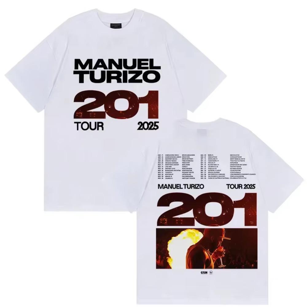 Rapper Manuel Turizo Tour 2025 Merch T Shirt Men's Women's Retro Style Gothic Short Sleeve T-shirt Hip Hop Clothing  Tops