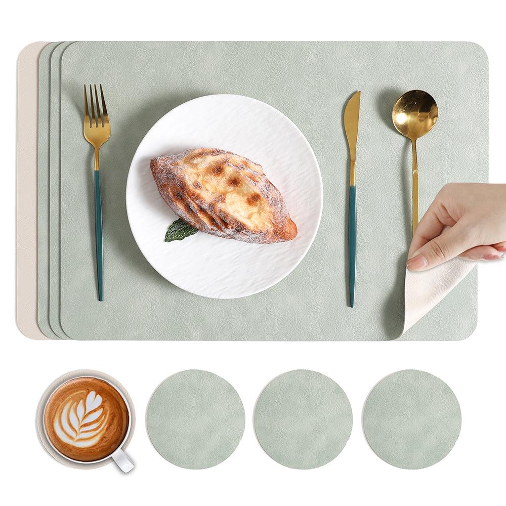 Nordic Cowhide Leather Dual-Color Square Placemat - Heat-Resistant, Luxury Dining Table Mat.