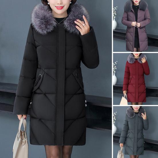 Winter Damen Baumwolljacke mit pelziger Kapuze, Nackenschutz, Übergrößentaschen