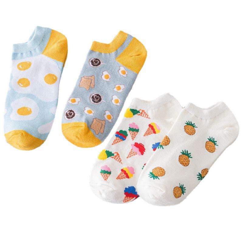 Lady Fashion Wind Pineapple Bird Poached Egg Cow Cartoon Colorful Cotton Sock Girls Ankle Socks