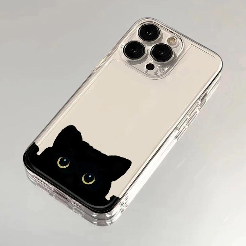 Cute Probe Black Cat iPhone11Promax Mobile Phone Case Transparent for Apple 11Pro Space Case 11/11