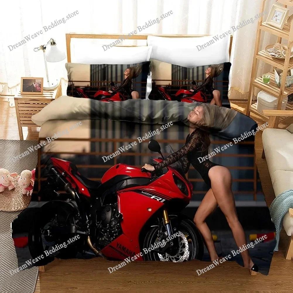 Sexy Girl Motocross Duvet Cover Extreme Sports Theme Bedding Set for Boys Teens Man Microfiber 3D Beauty Queen King Quilt Cover
