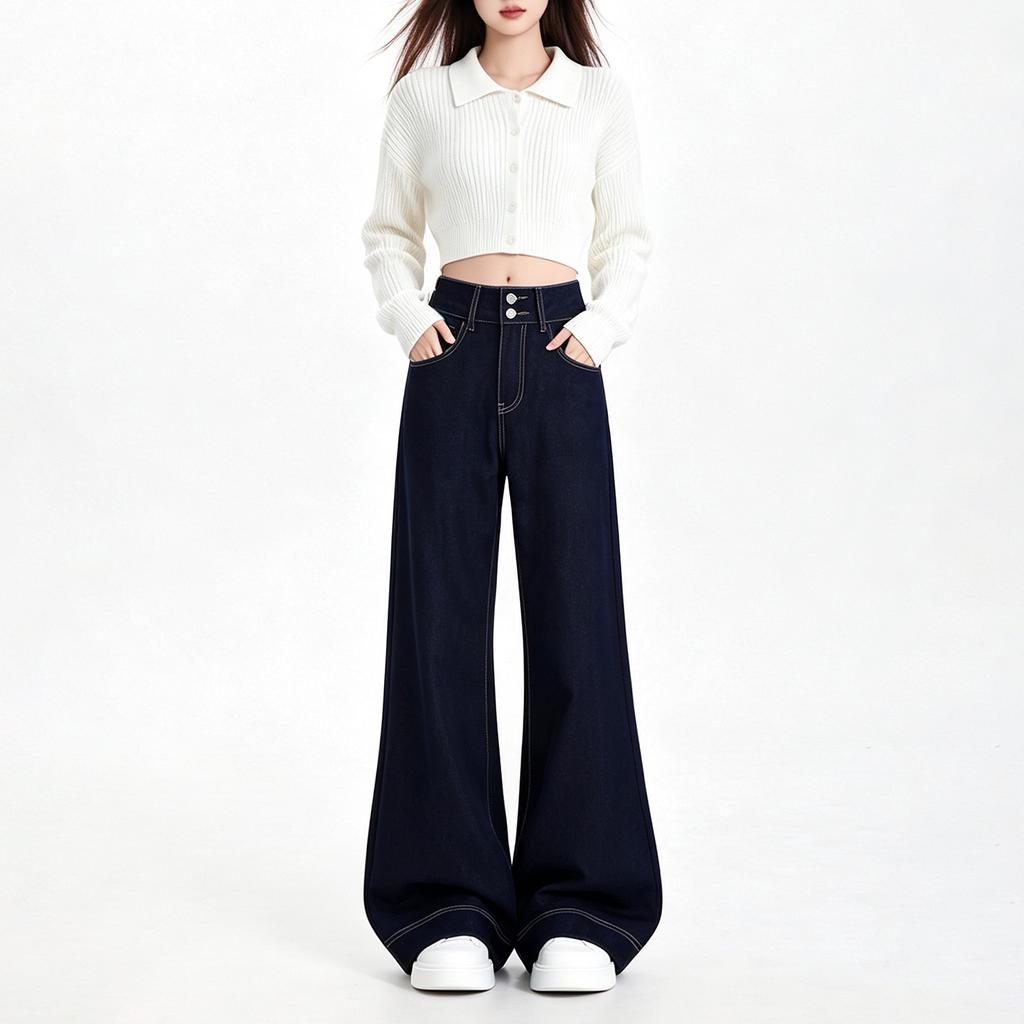 Anti-wrinkle non-ironing micro-pull pants for women's summer and autumn new drape floor high waist thin versatile casual jeans for women