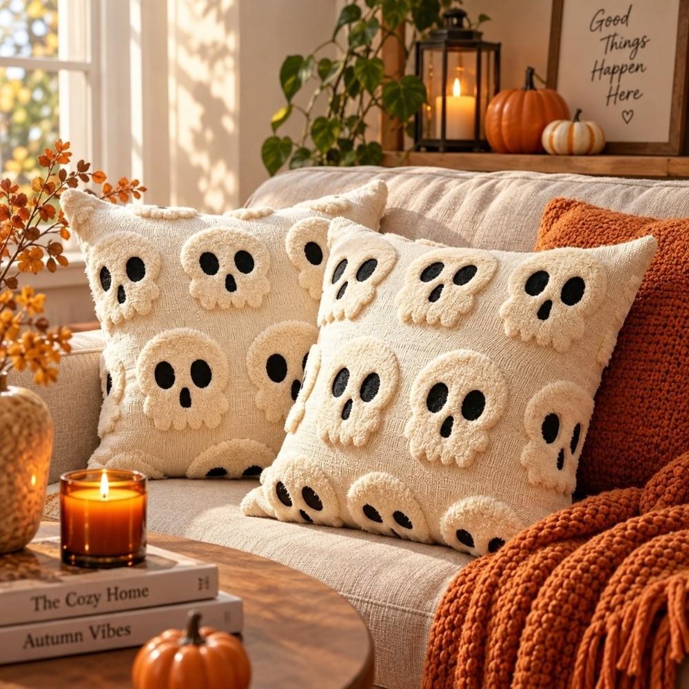 Skeletont Pillow Cover Soft Plush Cushion Case Warm Plush Throw Pillowcase Halloween