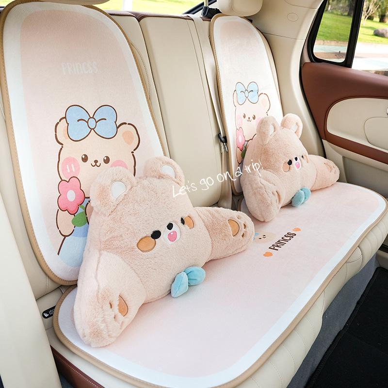 Fashionable Light Luxury Cartoon Bear Plush Waist Support Car Waist Back Neck Pillow Car Cushion Back Cute Car Accessories