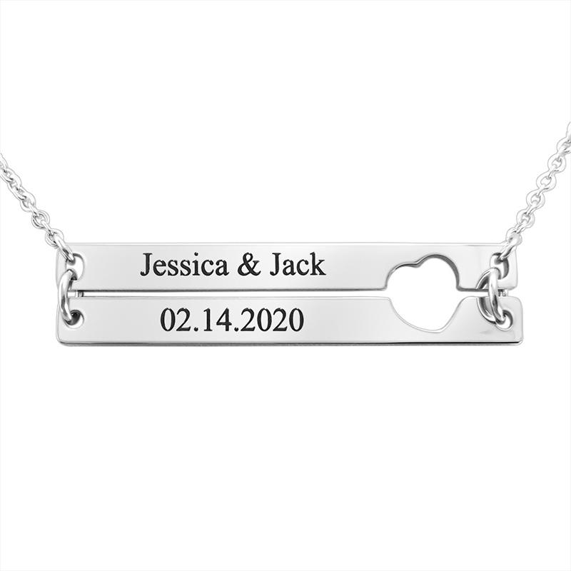 Qiuhan OEM Stainless Steel Gold Plated Custom Name Double Row Hollow Heart Splicing Lettering Pendant Necklace for Women Gifts 18inches серебряный