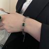 ANENJERY Grünes quadratisches Zirkon dickes Thain-Armband weiblich Vintage handgemachter Thai-Silberschmuck