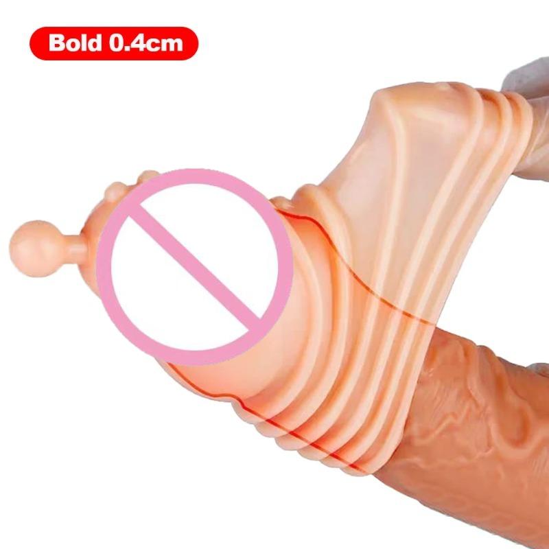 Reusable Silicone Penis Extender&Cock Ring –Delay Ejaculation, Glans Cover, Enlargement Sex Toy for Men Dick Sleeve&Penis Condom