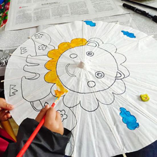 40/60CM DIY Hand-Painting Paper Umbrella Chinese Style Decorative White Oil-paper Umbrella with Wooden Handle Kids Coloring Oriental Umbrella Crafts