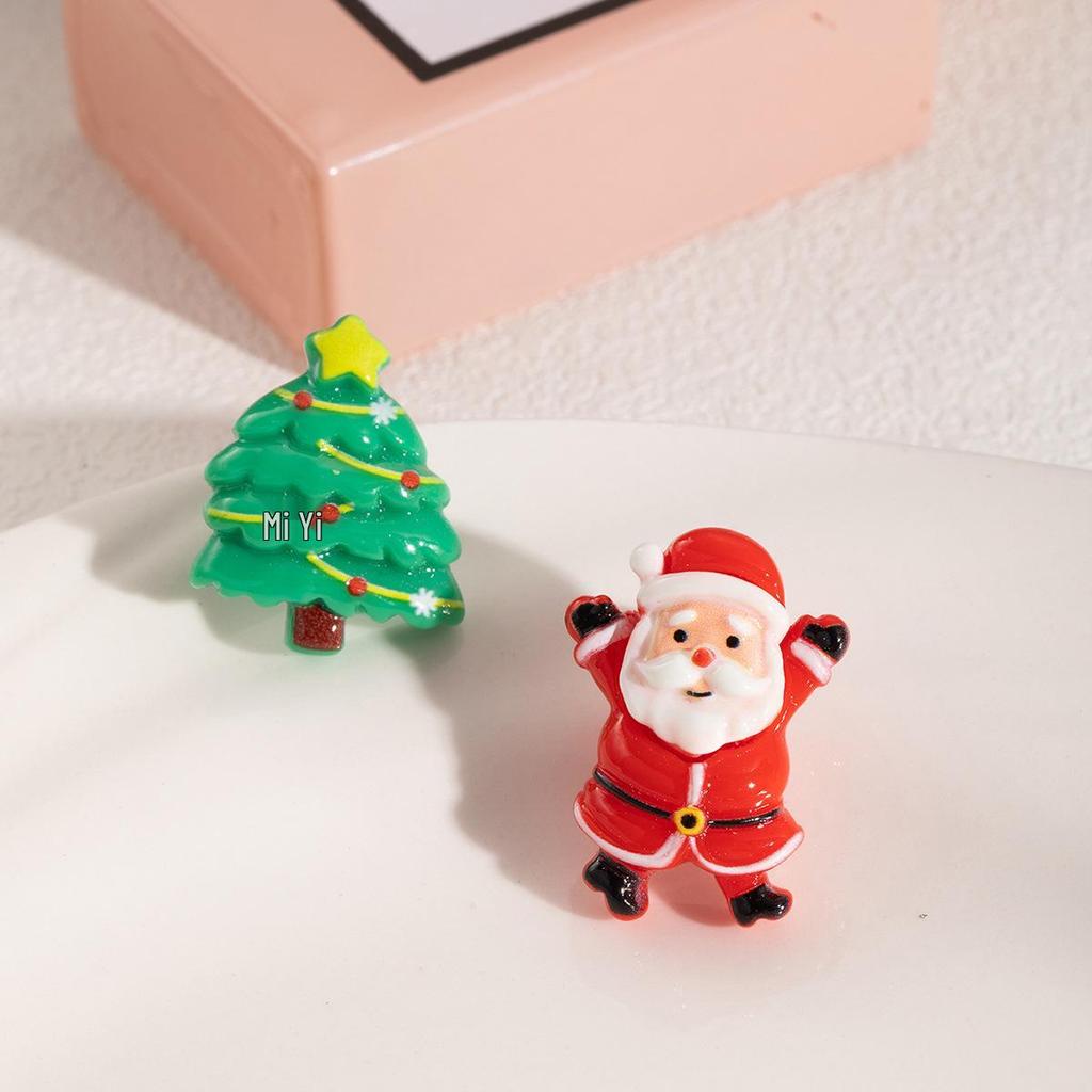 Santa & Reindeer Christmas Earrings: Silver Needle Polymer Clay Design