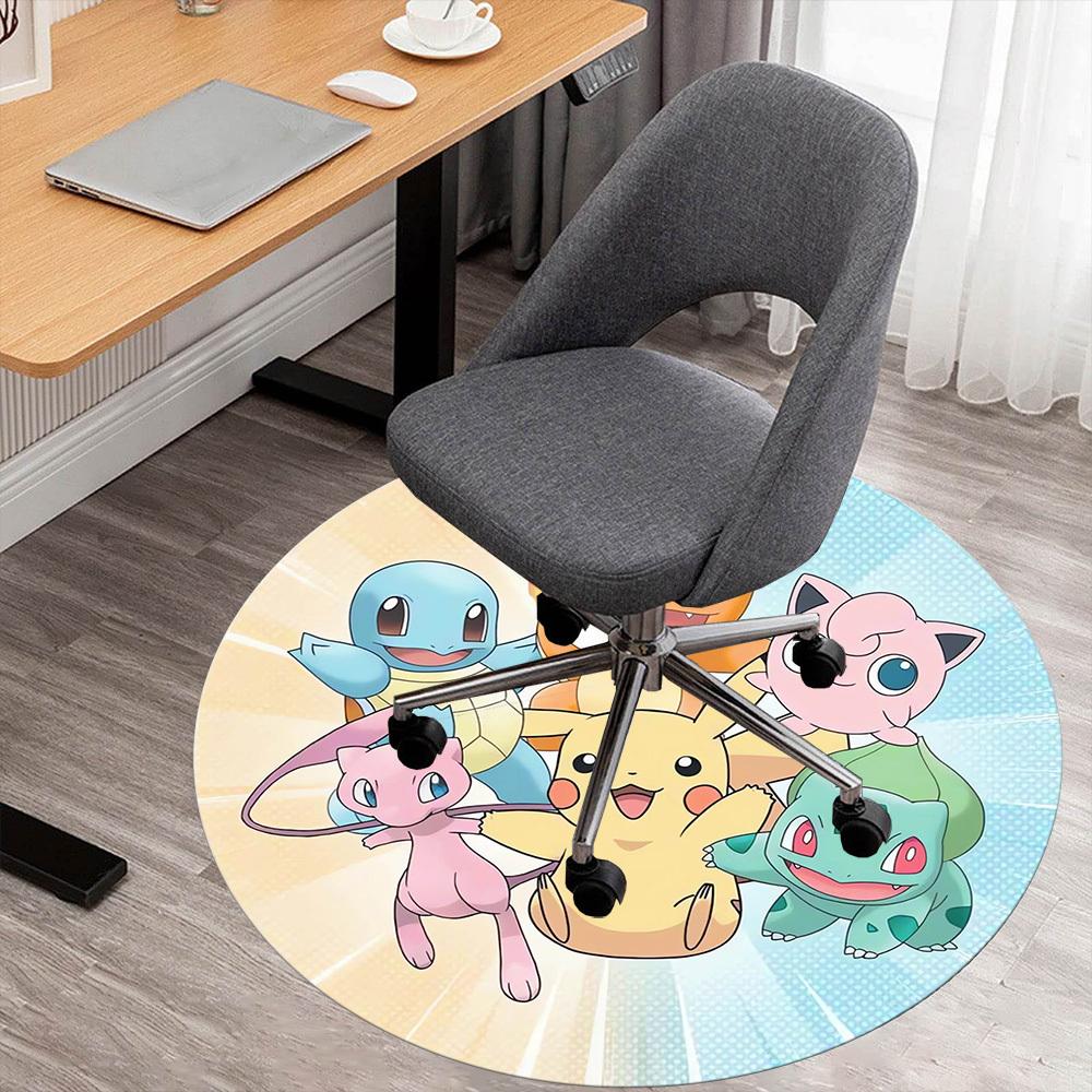 1pc Pokemon Characters Round Chair mat Area Rug - Non-Slip, Floor Mat for Office, Bedroom, home decor Christmas Gift p0811247