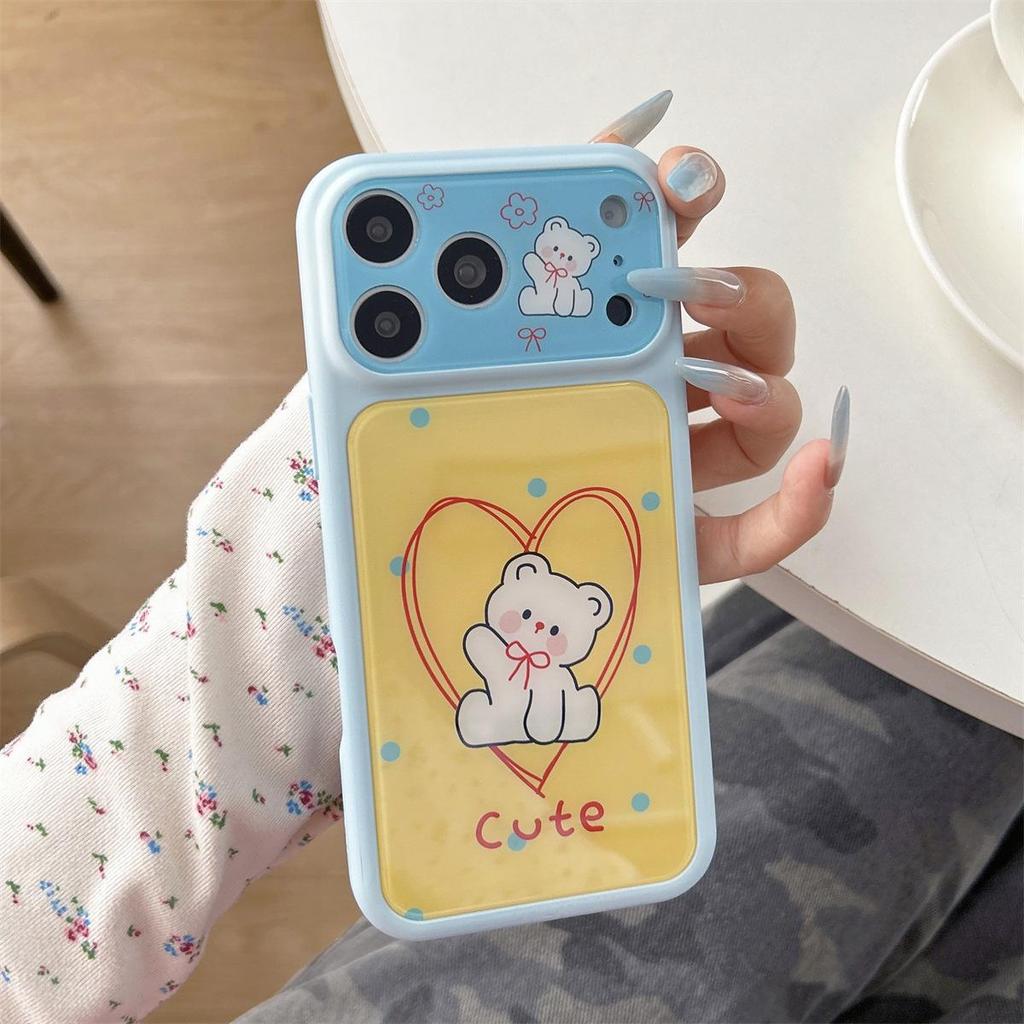 Cartoon Love Heart Bear Phone Case for iPhone 17/16 PROMAX - Cute, Drop-Proof, with Large Window