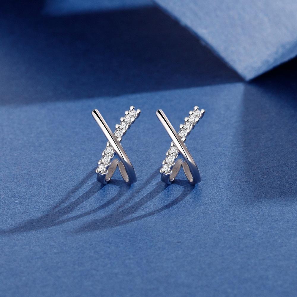925 Sterling Silver Stylish Staggered Earrings Classic Cross Earrings Trendy Brand Versatile X Letter Earrings