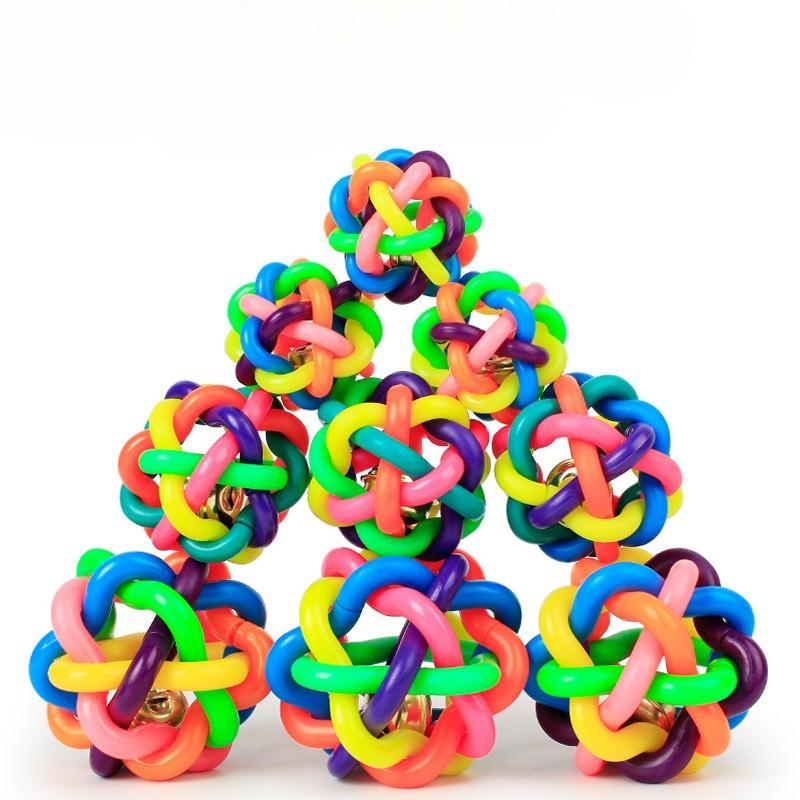 PVC Colorful Bell Woven Dog Toys for Small Large Dogs Popular Dog Bite Resistant Rubber Pet Chewing Playing Fetching Nice Ball